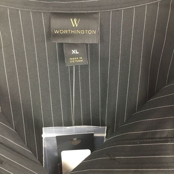 Worthington Blouse Button Down Black White Pin Stripe Long Sleeve Small - Picture 8 of 8
